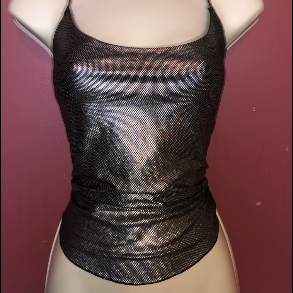 Metallic Silver Lace Up Top and Earrings